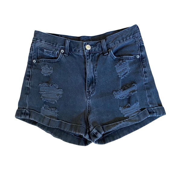 American Eagle Black Distressed High Rise Denim Shorts Size 4 - Picture 1 of 4